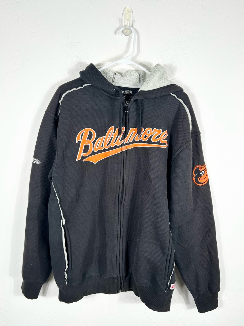 👁️ Stitches Baltimore Orioles Full Zip Hoodie Sherpa Lined Black Men’s Large MLB